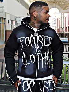 Conjunto de Sudadera con Capucha y Pantalones de Chándal de Felpa Francesa 100% Algodón, Corte Holgado, con Cremallera Completa, Logotipo Personalizado con Efecto Desgastado - Product Image 6