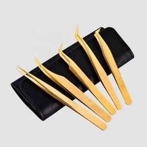 ชุดแหนบต่อขนตาแบบมืออาชีพ ผลิตจากสแตนเลสชุบทอง สำหรับขนตาวอลลุ่ม ปลายตรง โค้ง ครึ่งโค้ง 45 90 องศา - Product Image 1