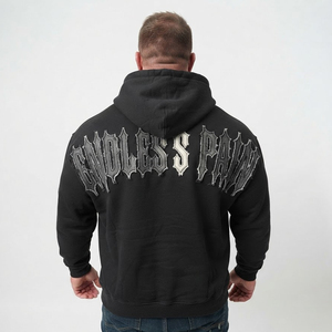 Men's Baggy Zipper Distressed Embroidery Hoodie Full Sleeve Baggy French Terry 100% Cotton Fleece Zip Up Plus Size Hoodies Men's - Product Image 2