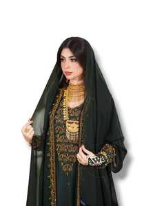 Awais House Women's Green Embroidered Abaya Long Sleeve Floor Length Modest Wedding Dress - Product Image 6