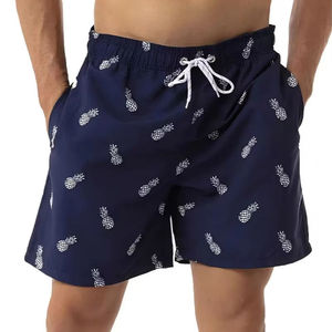 Shorts de bain décontractés pour hommes, à séchage rapide, avec cordon de serrage à la taille, imprimé feuilles dégradées bleues - Product Image 5