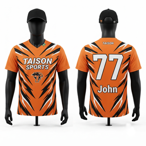 Camiseta de Floorball de Poliéster Interlock Premium de 140g, Naranja, Negro y Blanco, con Logotipo Personalizado por Transferencia Térmica, Transpirable, Antibacteriana, Unisex - Product Image 1