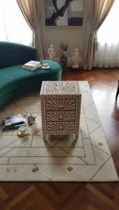 Handmade Bone Inlay Art Deco Design Movable <b>Round</b> Black <b>White</b> Coffee <b>Table</b> for Wedding Decor - Product Image 5