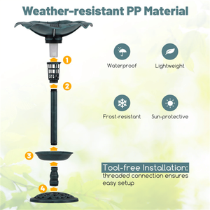 Combinazione di abbeveratoio e mangiatoia per uccelli in bronzo su piedistallo con lampada a energia solare per decorazione da giardino esterno - Product Image 4