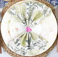 Offre Spéciale – Lot de 4 Serviettes de Table Carrées en Coton Pur Brodé et Imprimé à la Main, Couleur Verte Personnalisable – Qualité Supérieure, Meilleur Prix