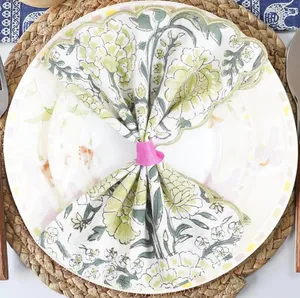 Nappe de table brodée en coton pur, faite à la main, imprimée au bloc, couleur verte, personnalisable, haute qualité, prix imbattable, en promotion - Product Image 3