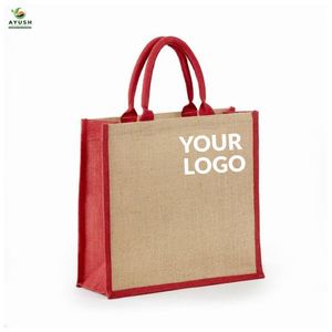 Sacs en jute pliables écologiques AYUSH avec logo imprimé, couleur personnalisée, durables, pour aliments et outils de voyage - Product Image 1