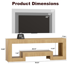 Mobile <span class=keywords><strong>TV</strong></span> Moderno <span class=keywords><strong>in</strong></span> Legno Naturale con Luci LED, Console Multimediale a 2 Ripiani con Vano Aperto per <span class=keywords><strong>TV</strong></span> fino a 65 Pollici - Product Image 2