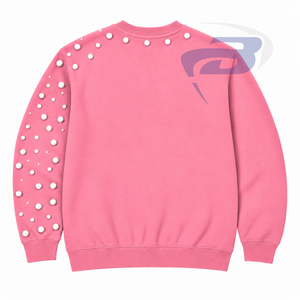 เสื้อสเวตเชิ้ตคอกลมสีชมพูสำหรับผู้หญิง แบรนด์ Jack And Jill Of America ตกแต่งด้วยมุกที่แขนเสื้อ พร้อมปักอักษรตามสั่ง - Product Image 2