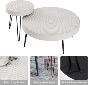 Farmhouse Round Coffee <b>Table</b> Modern Circular Center <b>Table</b> with Natural <b>Wood</b> Finish <b>White</b> Accent <b>Side</b> End <b>Table</b> for Living - Product Image 6