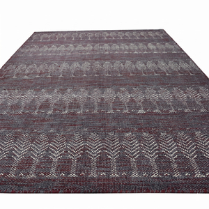 DECORDEC Tapis en laine bordeaux, anthracite et ivoire, motif arbre, tissage plat, écologique, antidérapant, tufté à la main, à poils épais, à motifs répétitifs - Product Image 2
