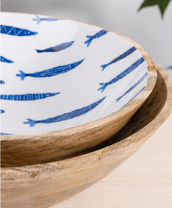 Juego de Tazones para Servir Hechos a Mano con Esmalte de Madera de Acacia, Diseño de Peces Azules, Ecológicos, para Uso en el Hogar y Fiestas - Product Image 2