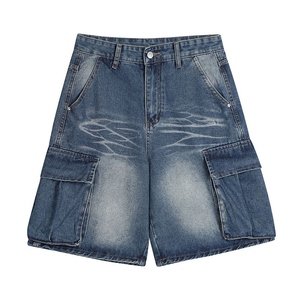 Shorts cargo en jean pour homme, taille basse, délavé, en polyester, style bermuda décontracté, avec cordon de serrage, motif imprimé, écologique - Product Image 2