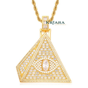 Pendentif Pyramide en Argent 925 Plaqué Or 18K avec Cristal et Diamant de Laboratoire, Charme Unisexe de Luxe - Product Image 4
