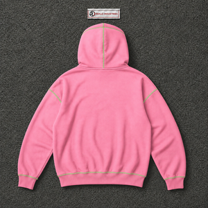 Sudadera con capucha rosa gótica con cremallera, costuras en contraste blancas, estilo oversize, streetwear, logo verde bordado, unisex, ropa de moda punk personalizada - Product Image 6