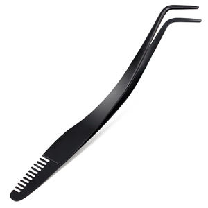 Pince à épiler en acier inoxydable noir à pointe incurvée Denticulée 12 cm Certifiée CE pour la transplantation capillaire et l'extension des cils - Product Image 2