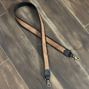 Western Style Tooled Leather Bag Strap Crossbody Replacement Shoulder Strap Genuine Leather Handbag Sling Strap with Brass Hook - Product Image 5