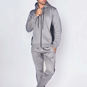 Survêtement streetwear tissé pour homme, coupe droite, respirant, en coton uni noir, avec sweat à capuche zippé, idéal pour l'entraînement et le jogging, confortable pour l'hiver - Product Image 1