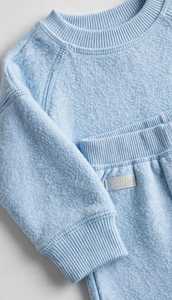 Ensemble de détente en tricot bleu clair pour femme, pull à col rond et pantalon large, survêtement décontracté - Product Image 5