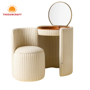 Affordable Oak Wood Corner Makeup <b>Vanity</b> Set - Modern Girls Dressing Table with Mirror & Chair Bulk Deal - Product Image 1