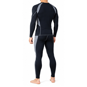 Ensemble de survêtement de compression respirant et à séchage rapide pour hommes, avec t-shirt à manches longues et leggings, idéal pour l'entraînement sportif (personnalisable) - Product Image 2