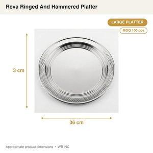 Handmade <b>Large</b> MDF Platter SS304 36 cm Mirror Polish Ripple Border Reva Ringed Hammered Design for Home Decor Hotels Weddings - Product Image 4