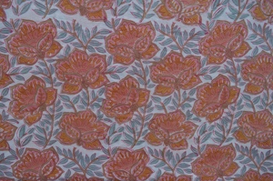 Tissu en coton tissé imprimé à la main motif floral, textile indien de Jaipur, imprimé à pois botaniques corail moutarde, traditionnel et léger - Product Image 5