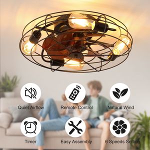 Ventilatore da soffitto moderno a LED in stile rustico con telecomando, 4 lampadine E26, profilo basso, con 4 attacchi E26 integrati - Product Image 2