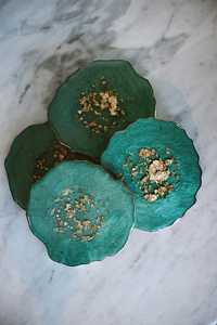 emerald resin <b>coasters</b> green luxury <b>coasters</b> gold foil resin art aesthetic <b>drink</b> <b>coasters</b> handmade resin decor modern Mats & Pad - Product Image 4