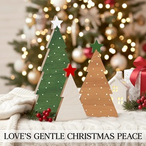 Wooden Christmas <b>Tree</b> Set Green Brown Natural With Stars <b>Standing</b> Indoor Decor Pine <b>Tree</b> Shape Holiday Decoration From India - Product Image 6