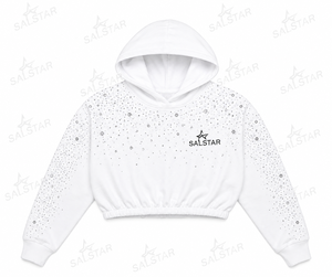 SALSTAR Women's White Cropped Hoodie With <b>Glitter</b> Dot Print Y2K Style Full Sleeve Pullover Sweatshirt Spring Casual Wear - Product Image 3