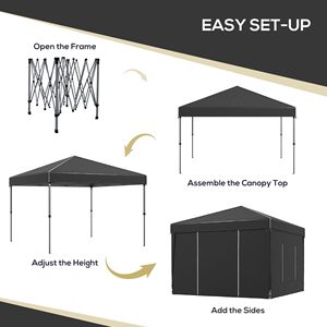 Gazebo Pop-up 3x3m con 2 Finestre in Rete, Tetto Riflettente, Riparo Istantaneo, Altezza Regolabile, Nero - Product Image 4