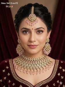 Luxury High Quality Vintage Copper Gold Plated Pearl Kundan Choker Necklace <b>Set</b> Earrings Maang Tikka Latest Engagement Wedding - Product Image 2