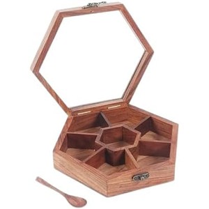 Insert de tiroir à épices moderne en bois de Sheesham écologique, avec séparateurs géométriques sculptés à la main pour la cuisine - Vente en gros - Product Image 5