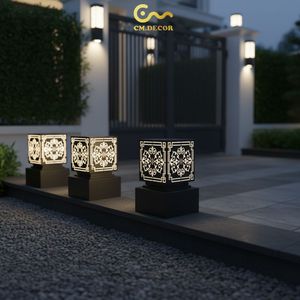 Classic Scroll LED Gate <b>Pillar</b> <b>Light</b> Vietnam CM Decor Outdoor Hotel Villa Garden Black E27 IP65 Metal Gate Lamp AC 220V (±10%) - Product Image 5