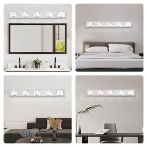 Applique da Parete LED Moderna da 35 Pollici con Eleganti 5 Paralumi in Cristallo Trasparente Cromato per Bagno e Camera da Letto - Product Image 5