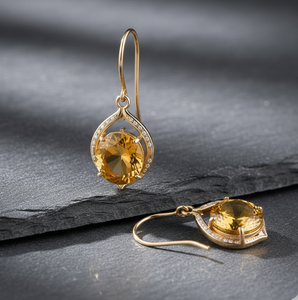 Yellow Gemstone Round <b>Earrings</b> 4.5 Inch 10MM, 925 Sterling Silver 18K <b>Gold</b> Plated Statement <b>Dangle</b> <b>Earrings</b> Everyday Wear - Product Image 4