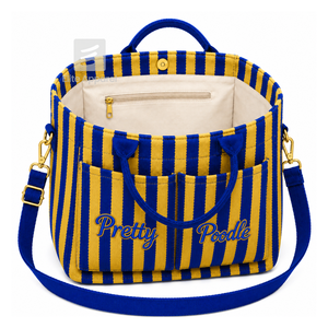 Custom Sigma Gamma Rho Sorority Tote bag Blue and gold Embroidered Logo Striped Daily Use Large Capacity <b>Canvas</b> Tote bag - Product Image 2