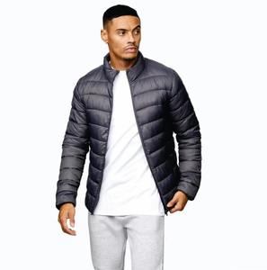 Custom Brand Men's Hooded <b>Packaway</b> Puffer <b>Jacket</b> 100% Polyester Quilted Zippered Bonded Cuffs Windproof Eco-Friendly Grey Winter - Product Image 3
