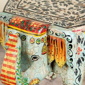 Hand Painted Wooden <b>Elephant</b> Side <b>Table</b> With Floral Design Antique Style Home Decor Furniture For Bedroom Or Living Room - Product Image 2