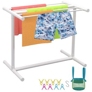 Portasciugamani a 5 barre da esterno in PVC, appendiabiti da terra per piscina con gancio per borsa, per interni ed esterni, in ottone - Product Image 1
