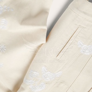 Chemise-veste en denim crème pour homme avec broderie florale, col rabattu, style décontracté printemps, 100% coton, coupe classique - Product Image 6