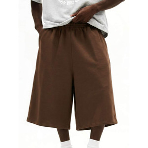 Shorts Bermuda en Coton Marron Uni pour Homme, Taille Élastique, Décontracté, Respirant, Taille Mi-Haute, Teint Uni, Style Tissé - Product Image 4