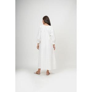 Vestido Maxi Blanco de Manga Larga, Corte Holgado, Cuello Redondo, Algodón Sólido, Vestido Casual de Verano, Tejido Transpirable, Dobladillo Recto, Venta al Por Mayor - Product Image 4