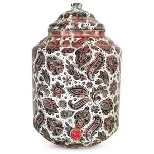 Premium Paisley Printed Copper Water Dispenser with Iron Stand and Matching Cup Set Healthy Ayurvedic Water <b>Storage</b> Container - Product Image 5