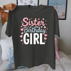 Tshirt pour femme en pur coton Sister of the Birthday Girl coupe confortable - Product Image 3