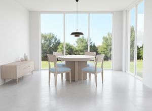Juego de Comedor Moderno con Mesa Redonda y 4 Sillas, Construcción en Madera de Fresno Maciza y Chapa de MDF, Duradero y Fácil de Limpiar - Product Image 6