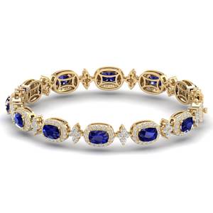 REYES Nuevo Diseño Pulseras de Tenis de Oro Sólido de 14K con Moissanita y Zafiro Azul de Corte Cojín de 27.5 Quilates, Joyería Fina para Ella - Product Image 6