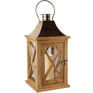 Farol de Vela de Madera, Vidrio y Metal para Decoración del Hogar, Farol Decorativo de Lujo, Acabado en Color Natural, Hecho a Mano - Product Image 6