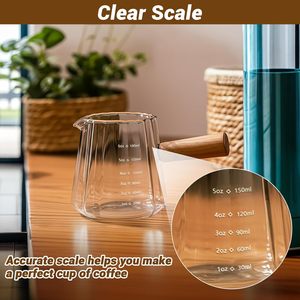 Tazza dosatrice per espresso da 6 oz, tazze in vetro per espresso con manico in legno, tazza per montare il latte, tazza per caffè, latte, tè o sciroppo d'acero - Product Image 4